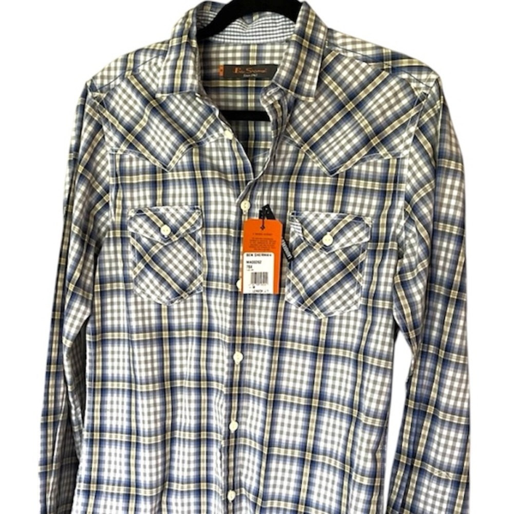 Ben Sherman Men’s Medium Long Sleeve Plaid Button Down Western Rodeo Shirt New